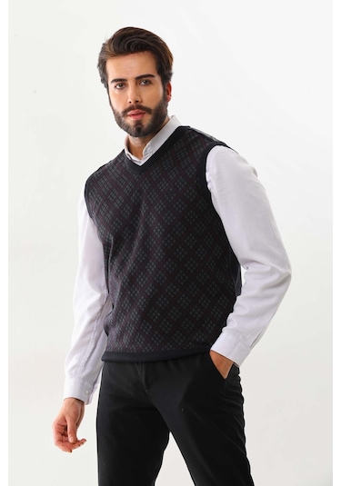 Pelikan Erkek V Yaka Desenli Süveter 9614 Füme