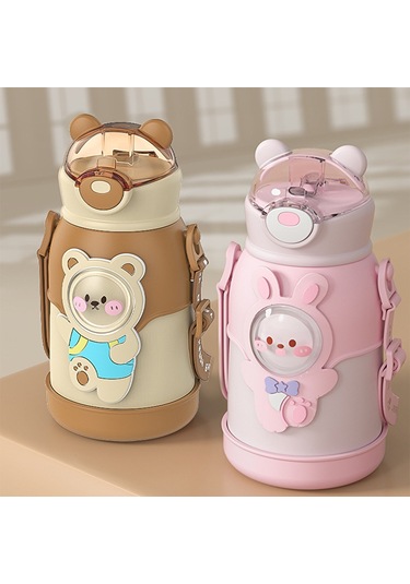 Taşınabilir Çocuk Termos Şişesi 316 Paslanmaz Çelik Öğrenci Pipetli Bardak-yeşil