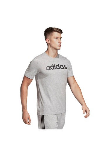 Du0409 Adidas Essential Linear Erkek Pamuklu Gri Tişört