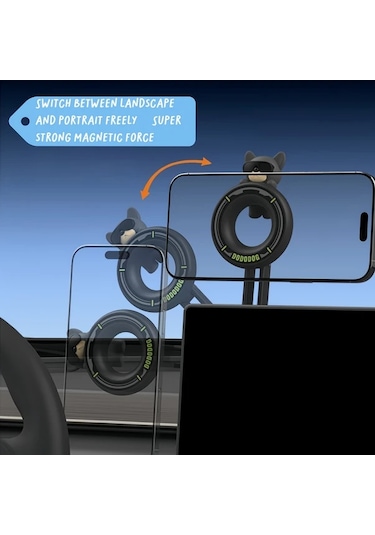 Gateesat Siyah Dodo Köpek Araç Telefon Tutucu Manyetik Navigasyon Standı Ayarlanabilir