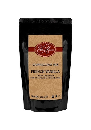 Vero Amore Cappuccino Mix French Vanilla Vanilya Aromalı Kahveli Kakaolu İçecek Tozu 250 G