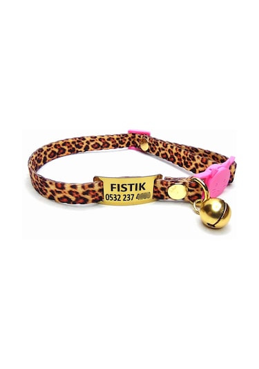 Ayz Markalama Güvenlik Kilitli İsimli Kedi Tasması Leopar