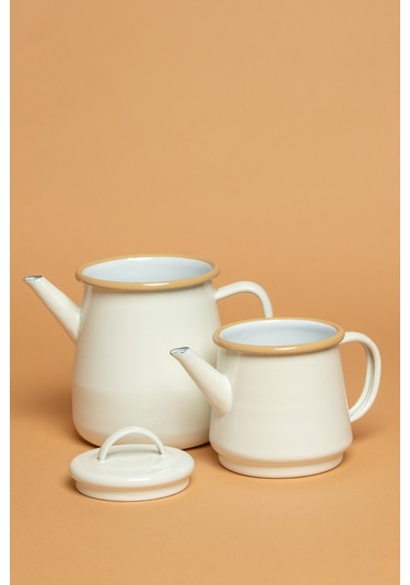 Crema Di Siena Emaye Krem Çaydanlık Takımı Krem