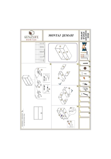 Kenzlife Kitaplık Nihan 040 060 20 Gri Duvar Rafı