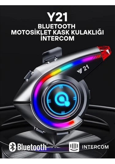 Ceylan Adam Y21 Rgb Işık Efektli Intercom Bluetooth Motosiklet Kask Kulaklığı Intercom Kulaklık