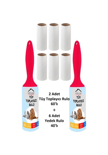 2 Adet Tüy Toplayıcı Rulo + 6 Adet Yedek Rulo