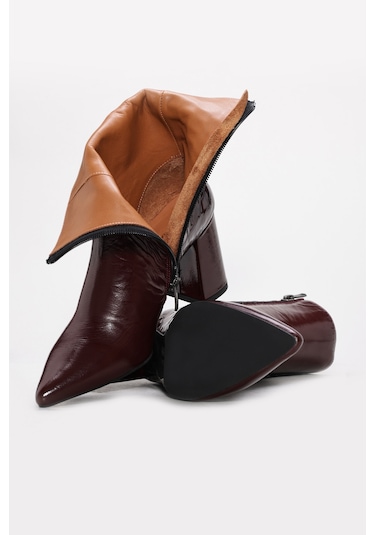 Hakiki Deri Kadın Kalın Topuklu Bot 215dza3211 Bordo