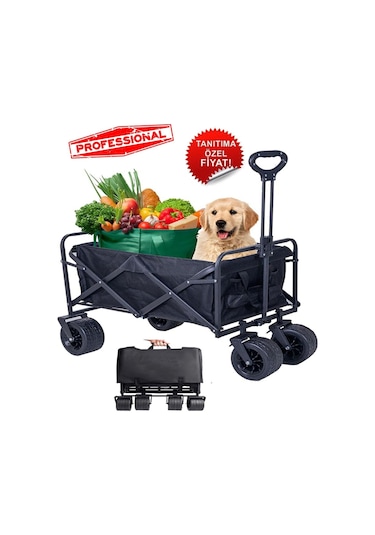 Katlanır El Arabası Wagon Araba Kamp Arabası 100 Kg Taşıma Kapasiteli Outdoor Plaj Kamp Arabası Siyah