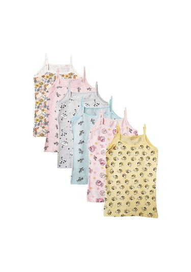 Kota 6Lı Kız Çocuk Ip Askılı Desenli Atlet Pamuklu Fanila