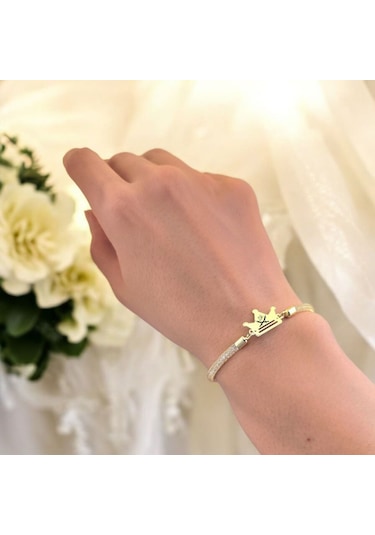 Archin Hz Ali Temalı Hasır Kordonlu Taç Figürlü 14 Ayar Altın Plakalı Hediye Bileklik-464sembol Hz Ali