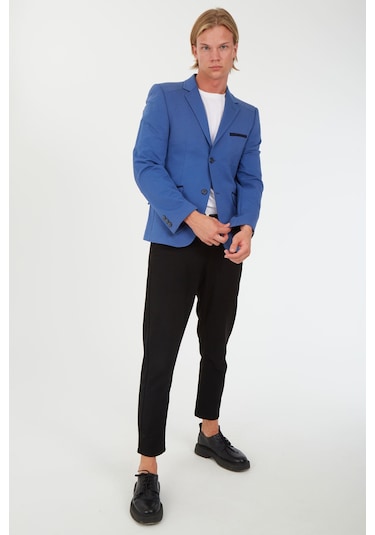 Sposo G-168 Dar Kalıp Örme Kumaş İndigo Erkek Blazer Ceket İndigo