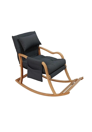 Reyo Paşa Ahşap Sallanan Sandalye, Çıkartılabilir Kılıflı Minderli, Boyun Yastıklı Dinlenme Koltuğu Emzirme Koltuğu Füme Füme