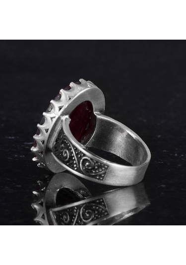 Gerçek Doğal Taş Yüzüğü - 925 Ayar Gümüş Büyük Yüzük - El Yapımı Yüzük Yakut Gümüş