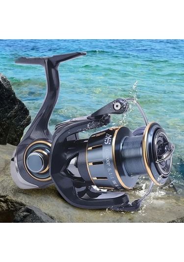 Motion003 1 Yüksek Dayanıklı Tam Metal Balıkçılık Makinesi Es3000 5000p 7000 Maks 9 98kg Çekiş Uzun Atış Spinning Tekerlek Derin Su Şık Siyah Altın Vurgular Tatiller İçin İdeal