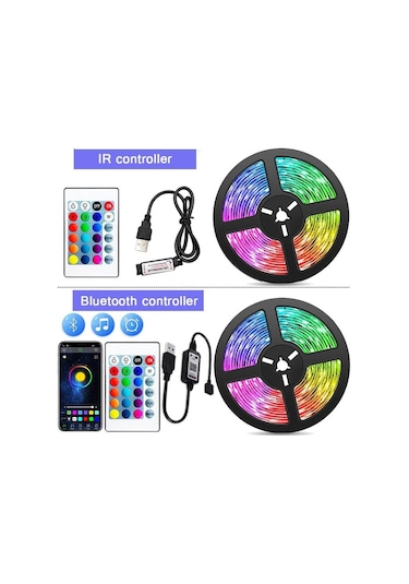Usb'li Şerit Led İşıklar Bluetooth Rgb 5050 2835 5v Rgb Diyot Bant 24keys Bt 5050&3m