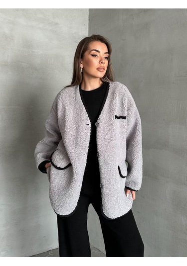 Gri Oakland Şerit Detaylı Bürümcük Ceket Gri