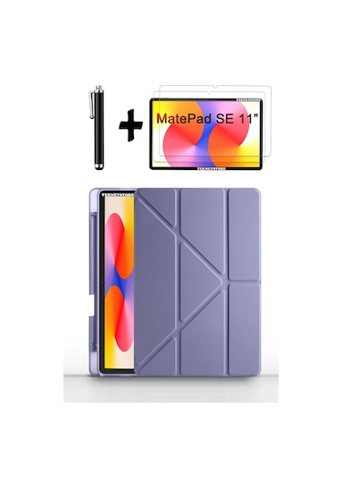 Huawei Matepad Se 11'' İnç 2024 Uyumlu Kalem Bölmeli Standlı Kılıf + Ekran Koruyucu + Kalem 3'lü Set