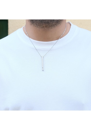 316l Çelik Oval Uzun Erkek Kolye 60 Cm Ekly-107 Gümüş