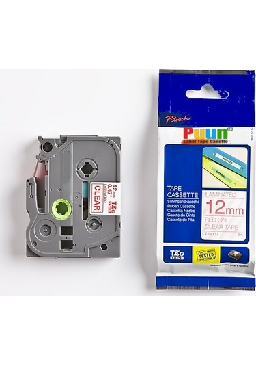 Puun Brother P-Touch TZE-132 12MM x 8m Şeffaf Üzerine Kırmızı Mua