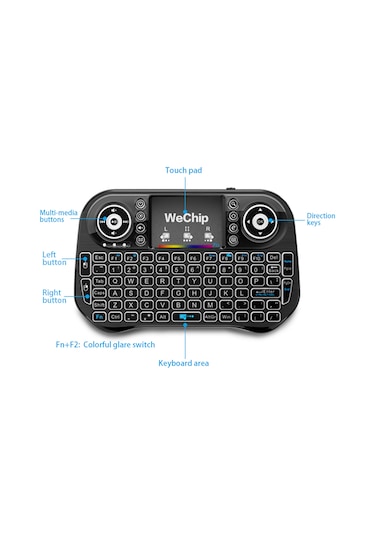 Moveevo Wechip İ10 Kucuk Kablosuz Klavye 7 Renkli Işıklı Dokunmatik Panel - Android Tv Kutusu, Pc, Akıllı Tv Ve Projeksiyon Cihazları İçin Siyah