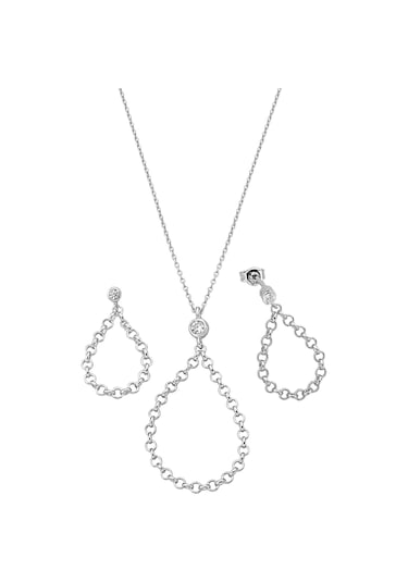 925 Ayar Gümüş Zincir Model Tasarım Damla Set - 67020802 Gümüş