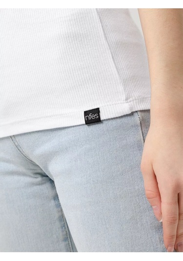 Nfes Ceket Altına Giyilebilen Temel Spor Fitness Üstü Rulo Çizgili Top 210363284 Beyaz