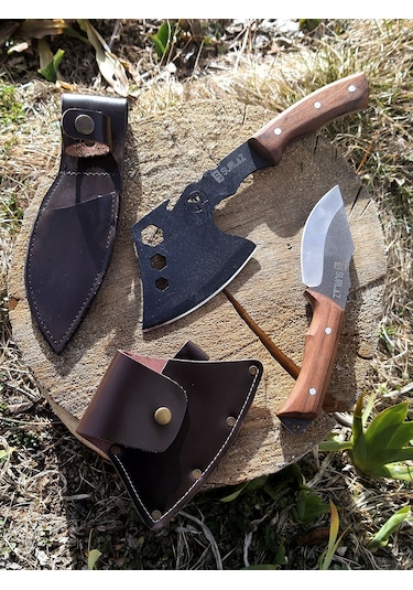 Kamp Balta Bıçak Seti 2 Parça Bıçak Kılıflı Outdoor Bıçak Deri Kılıf