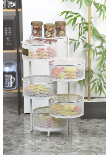 5 Katlı Metal Açılır Kapanır Paslanmaz Sebzelik Beyaz