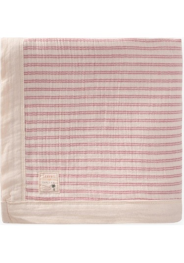 Kalın Biyeli Çift Kat Ham Battaniye 85x90 Cm Gül Kurusu Çizgili Gulkurusu