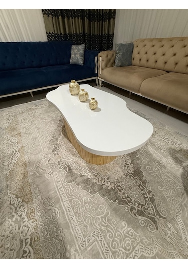 Asimetrik Bulut Model 120x60 Cm Kalın Kenarlı Orta Sehpa Modern Ayak Doğal