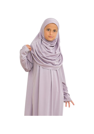 İki Parça Çocuk Elbisesi Seti Eşarp İle Takım Lila