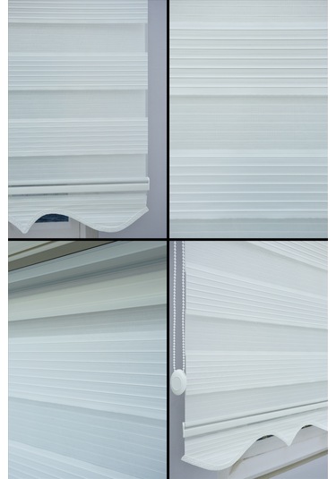 Kırık Beyaz Pliseli Zebra Stor Perde - Eteği Dilimli - Alüminyum Kasa Ve Boru Kırık Beyaz