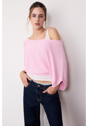 Madmext Pembe Geniş Yaka Çift Katlı Triko Kazak Mg2780