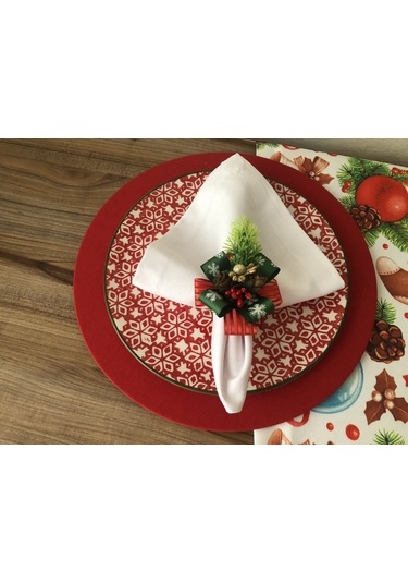 Yılbaşı Sofra Sunum Seti Mum Figürlü Yılbaşı Desenli Kırmızı