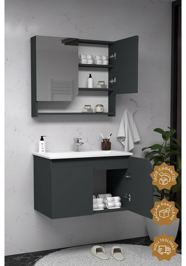Teta Home Napoli 65 Cm Mdf Banyo Dolabı Seti Antrasit Antrasit