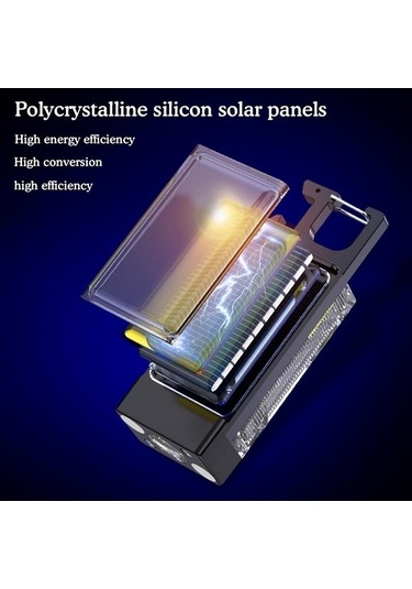 Ebitda Çok İşlevli Güneş Enerjili Mini Anahtarlık Işık - 2000mah Pil, 9 Renk Ayarlanabilir, Su Geçirmez, Kamp İçin Siyah