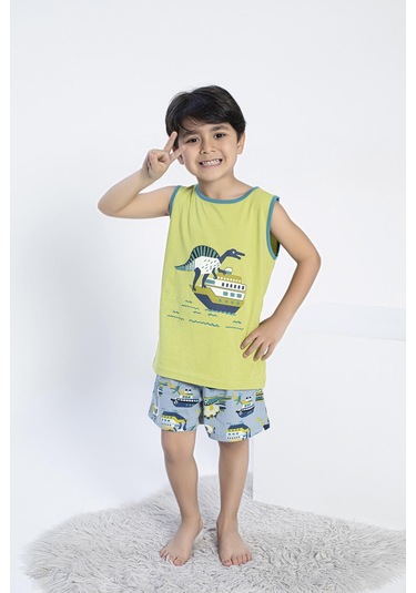 Erkek Çocuk Kalın Askı Şortlu Yeşil Pijama Takım C5t5n0o-047 Yeşil