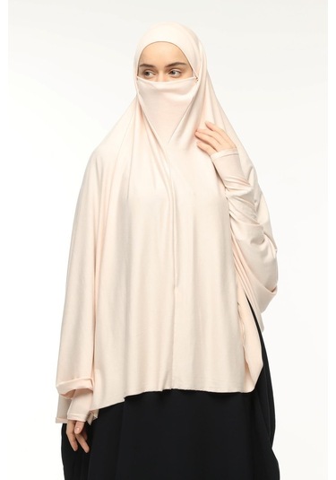 Kollu Sufle Çarşaf Üstü Peçeli Pratik Tesettür Hijab - Nikaplı Namaz Örtüsü Toz Pudra