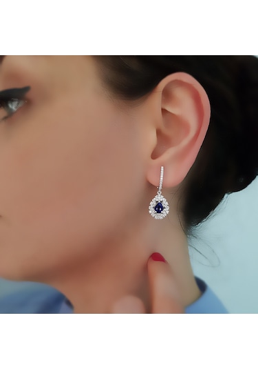 Sirius Pırlanta Ve Damla Safir Taşlı Anturaj Küpe  0823E0021