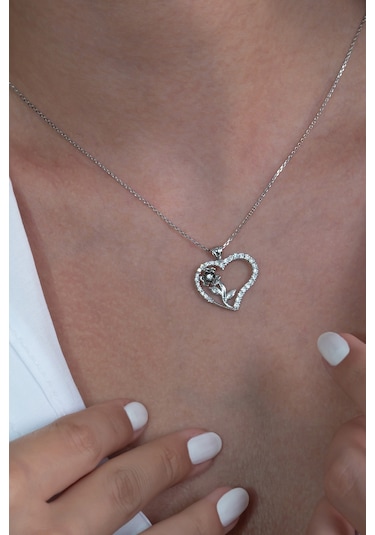 Kalbimin Gülü Kalpli Gümüş Kolye Wsn07