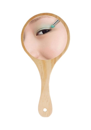 Suntek Ev Seyahat Ahşap Saplı Taşınabilir Ahşap El Makyaj Aynası