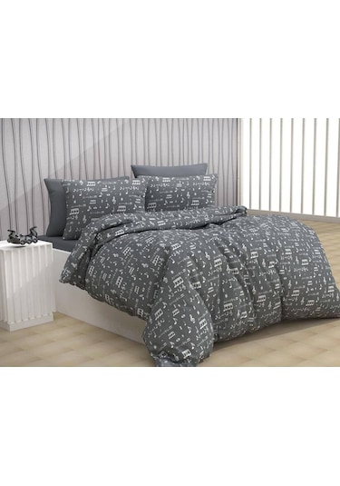 Çarşafı Lastikli 120x200 Yataklar İçin Nevresim Takımı 2 Yastıklı Antrasit