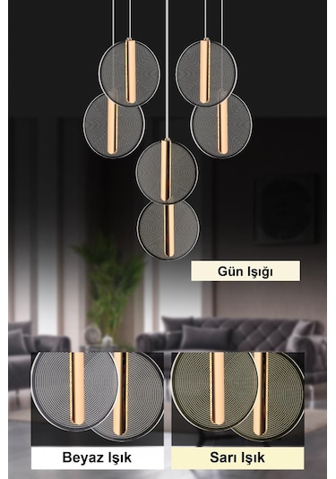 İstanbul Avize Parla 6'lı Gold Sarkıt Kumandalı Üç Renk Led Lüx Modern Ledli Avize