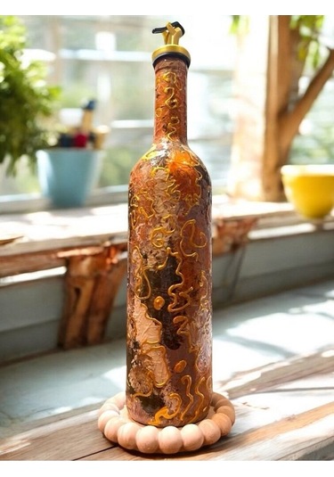 El Yapımı Altın Varaklı Yağdanlık Tasarım Sunum Standı İle Şık Mutfaklar Ve Sofralar Metalik