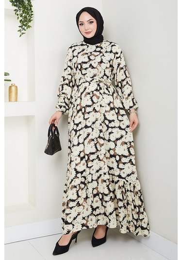 Neriz Dokuma Viskon Elbise 1486 - Siyah Siyah