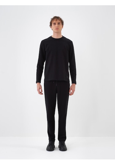 Siyah Pamuk Dokulu Regular Fit Sweat Pantolon 380187 Siyah