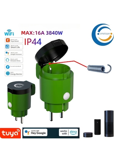 Motion003 Simatoper 2 Paket Acik Hava Akilli Priz Ip44 Tuya Wifi 16a 3840w Alexa Google Ses Kon