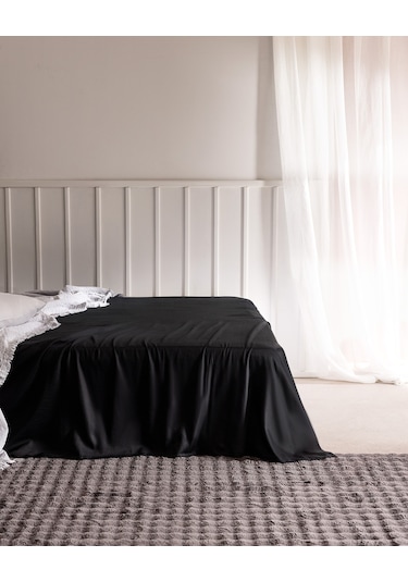 Madame Coco Ciel Tek Kişilik %100 Pamuk Saten Lastiksiz Çarşaf - Siyah 8684427181997 Siyah