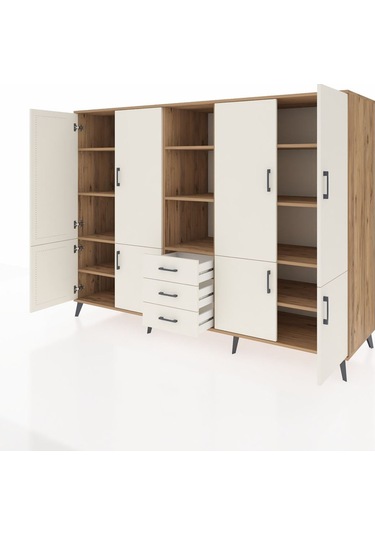 Kronos Dolap 11 Raflı 3 Çekmeceli 8 Kapaklı 220x59x163 Çam-aytaşı Çam-aytaşı