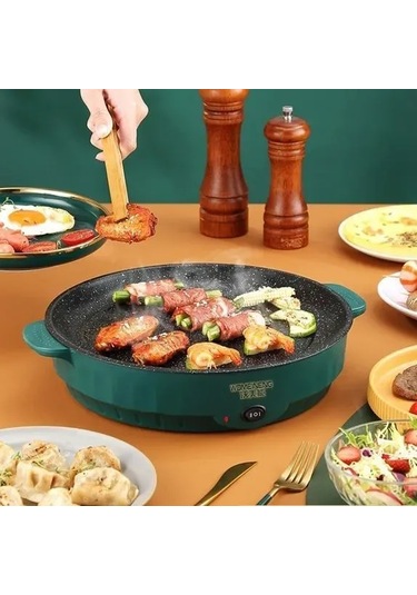 Suofeng Yeşil 22cm Elektrikli Izgara - Hızlı Isınma, İki Temperatur Kontrolü, Kayganlık Engeli Tabanlı, Temizliği Kolay, Ev/ofis/parti Kullanıma Uygun Yeşil